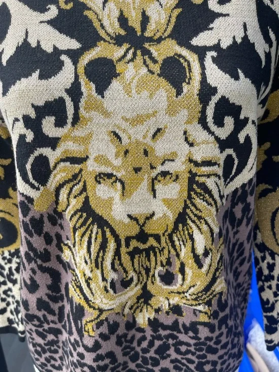 MINKPINK Black Multi Gold Metallic Lion Baroque Knit Sweater (XS) - Picture 7 of 14